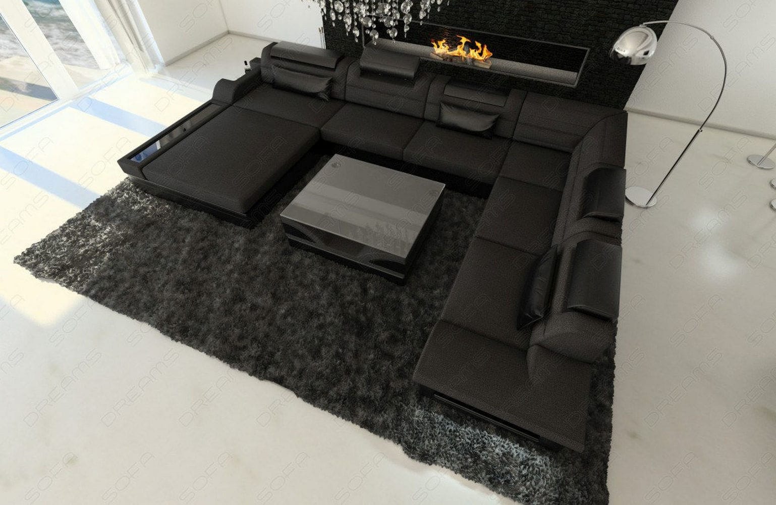 Wohnlandschaft Mezzo XXL U-Form in Stoff schwarz-schwarz