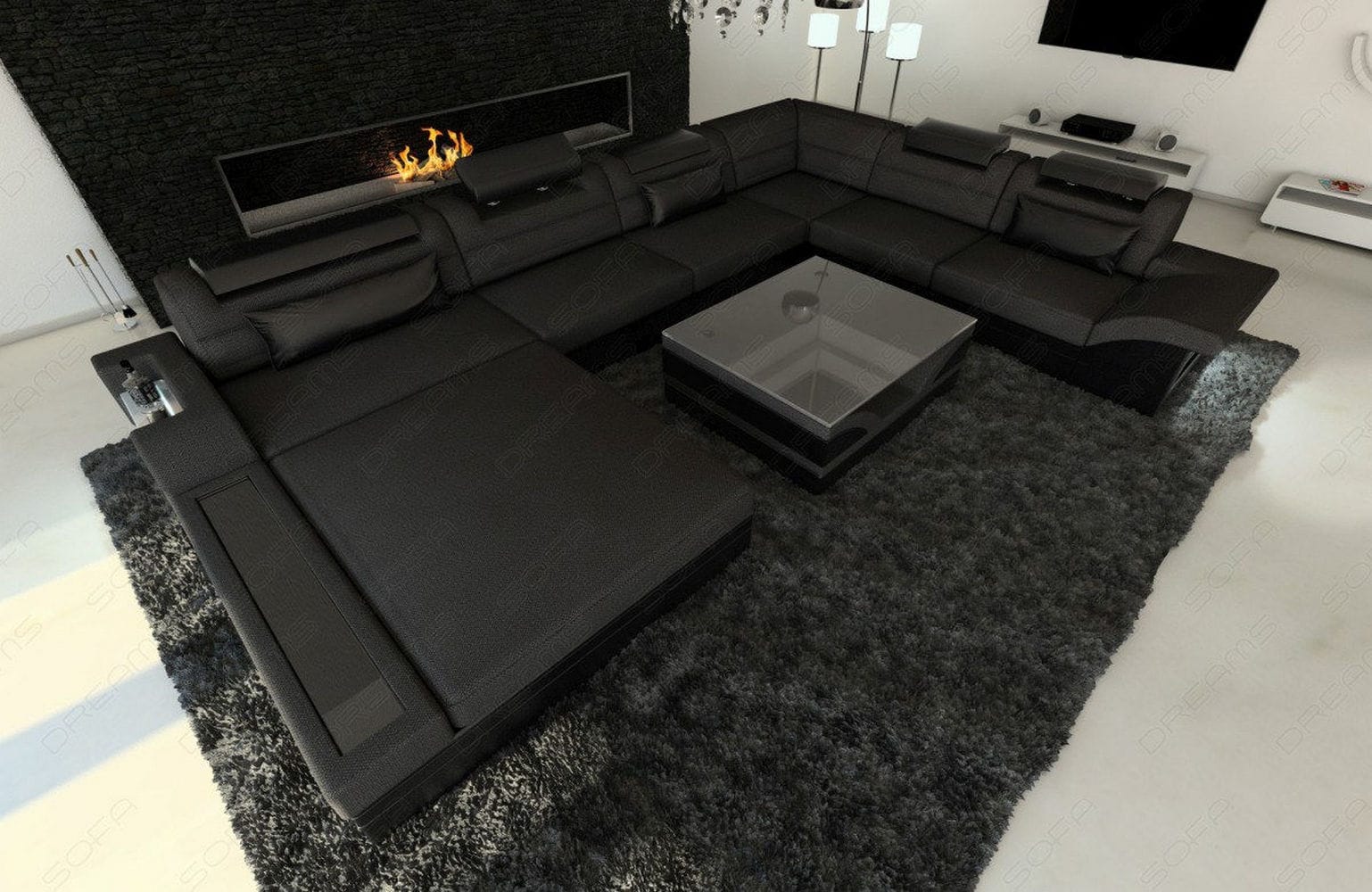 Wohnlandschaft Mezzo XXL U-Form in Stoff schwarz-schwarz