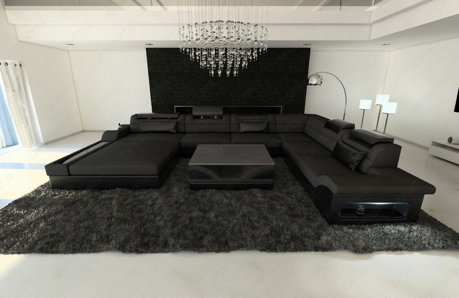 Wohnlandschaft Mezzo XXL U-Form in Stoff schwarz-schwarz