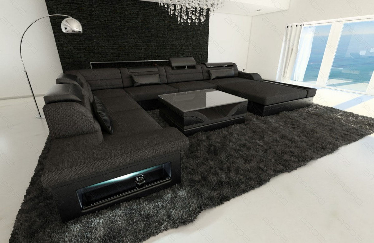 Stoff-Wohnlandschaft Mezzo XXL Materialmix
