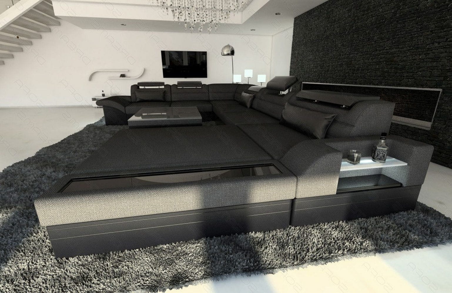 Wohnlandschaft Mezzo XXL U-Form in Stoff schwarz-schwarz