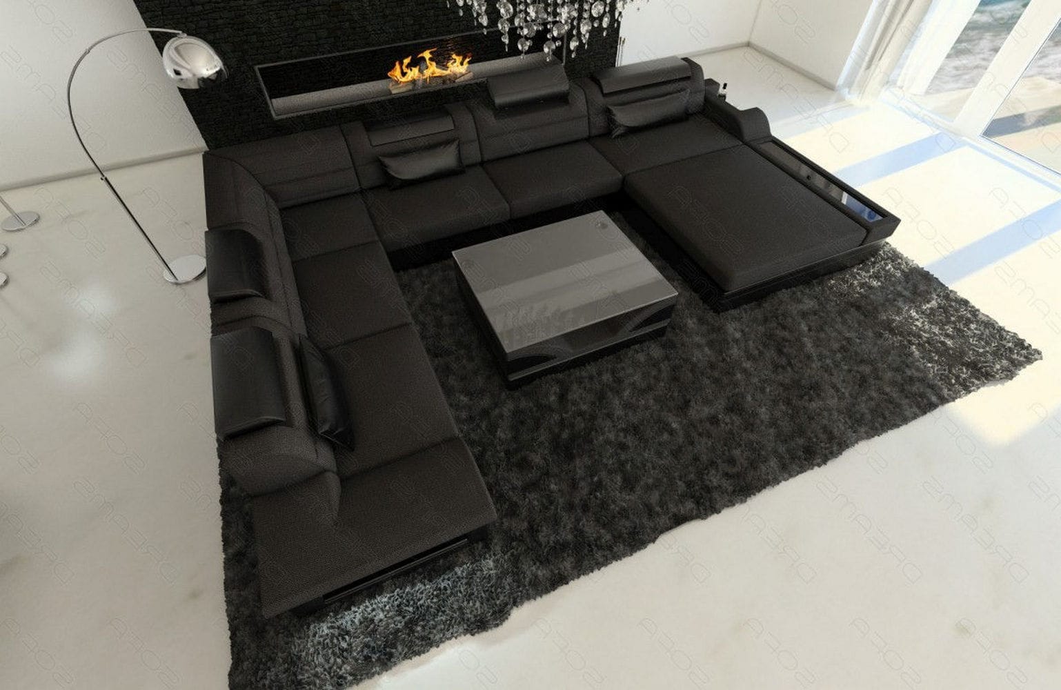 Wohnlandschaft Mezzo XXL U-Form in Stoff schwarz-schwarz