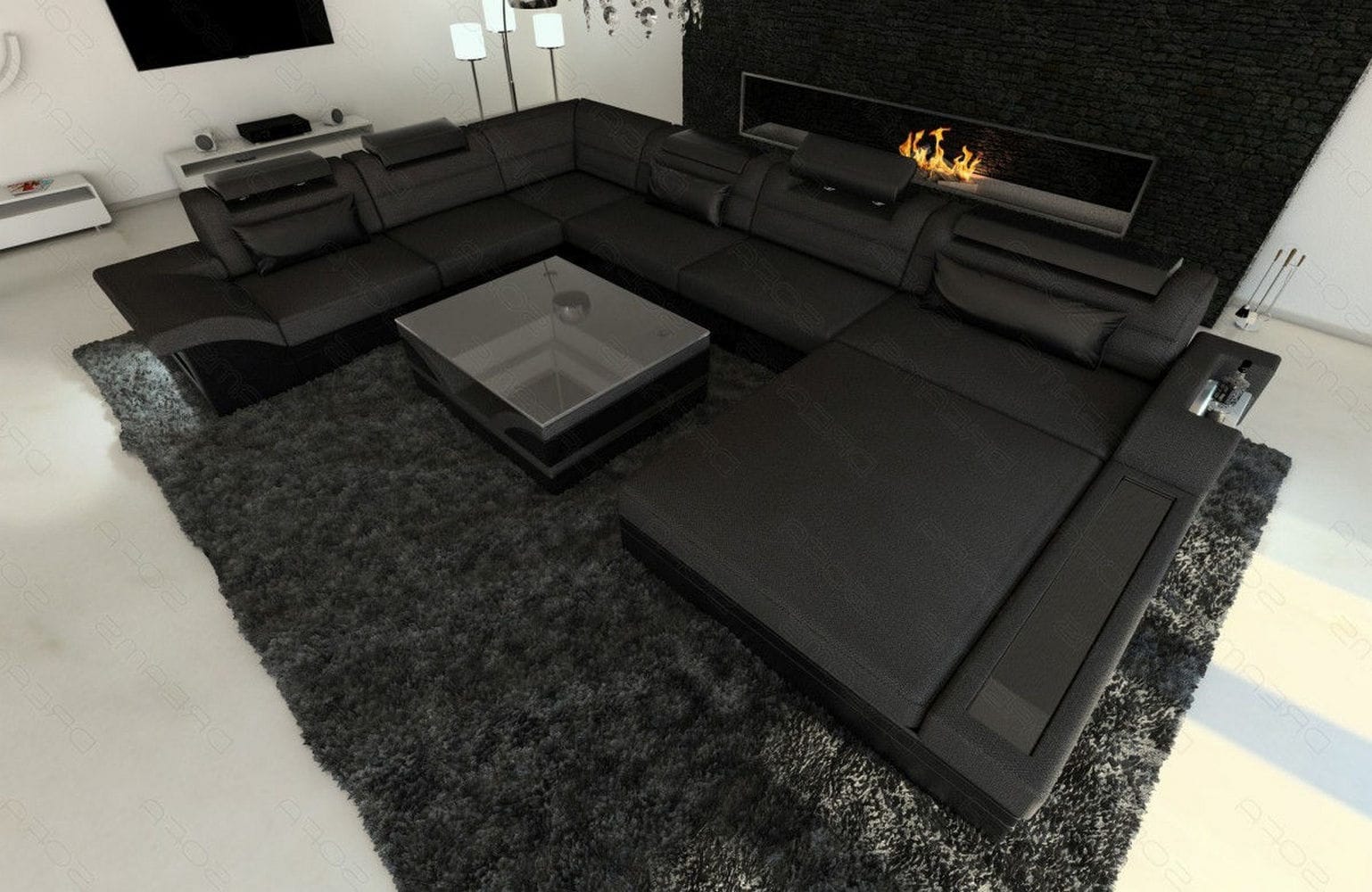 Wohnlandschaft Mezzo XXL U-Form in Stoff schwarz-schwarz