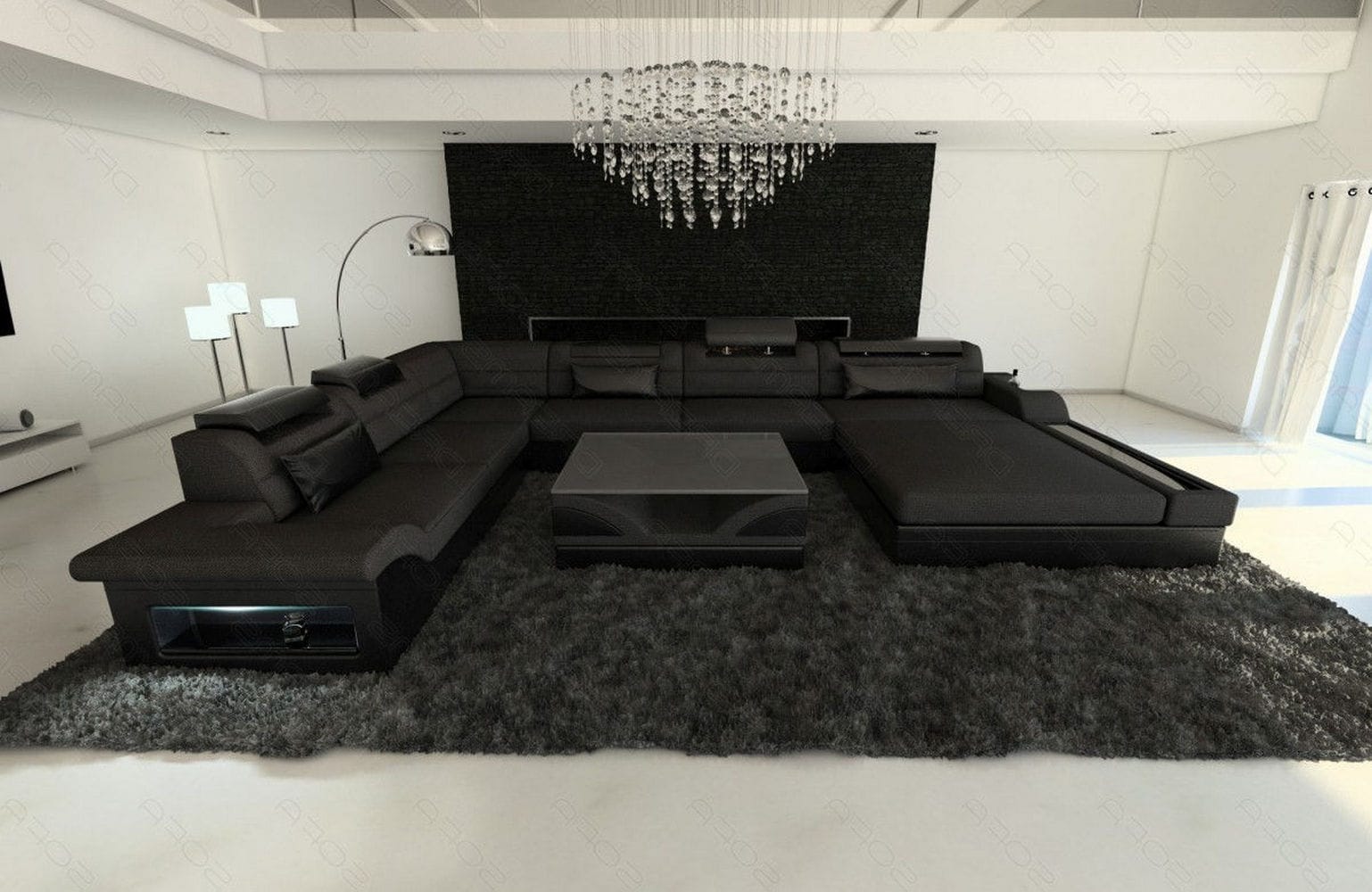 Wohnlandschaft Mezzo XXL U-Form in Stoff schwarz-schwarz