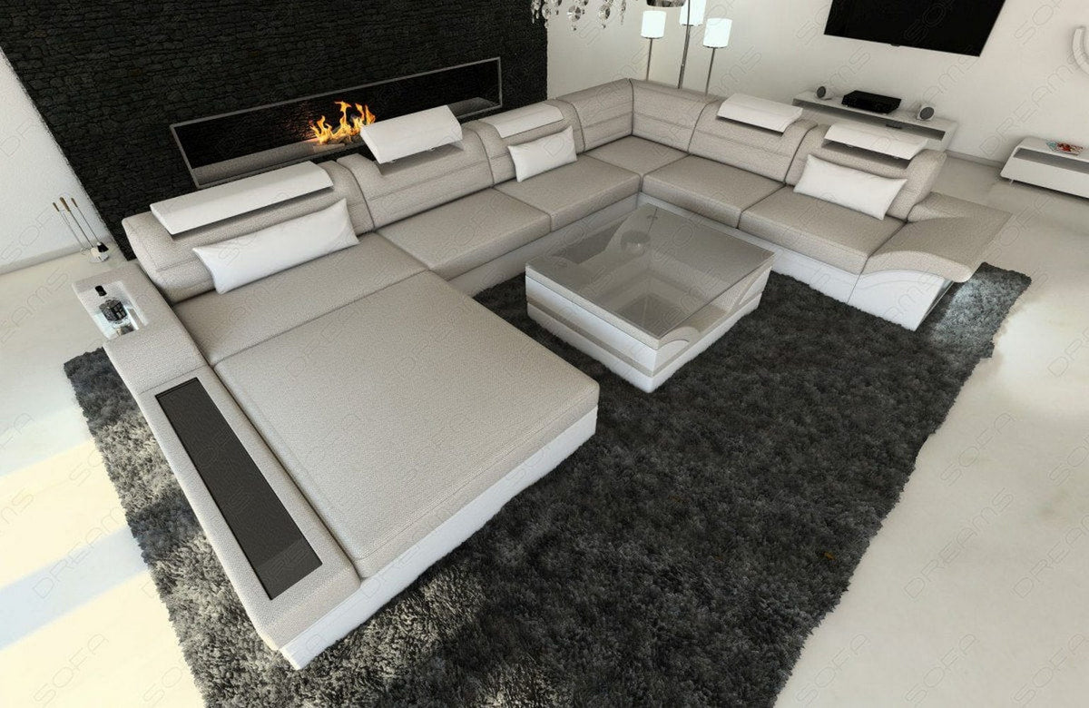 Wohnlandschaft Mezzo XXL U-Form in Stoff Macchiato-Weiß