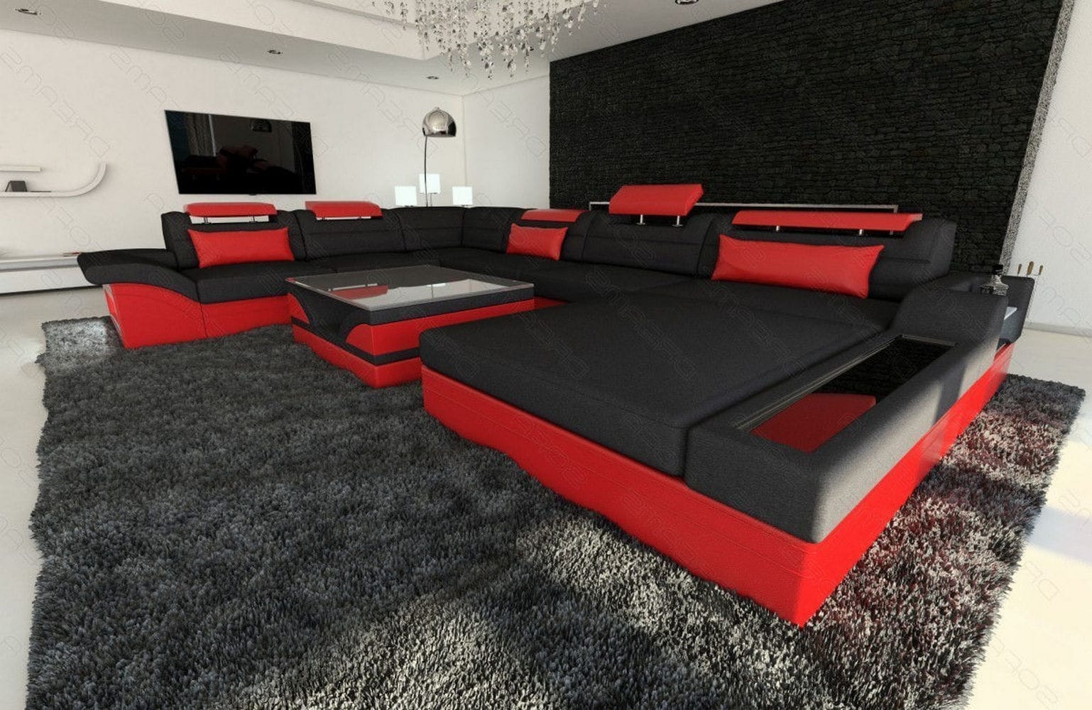 Wohnlandschaft Mezzo XXL in Stoff schwarz-rot