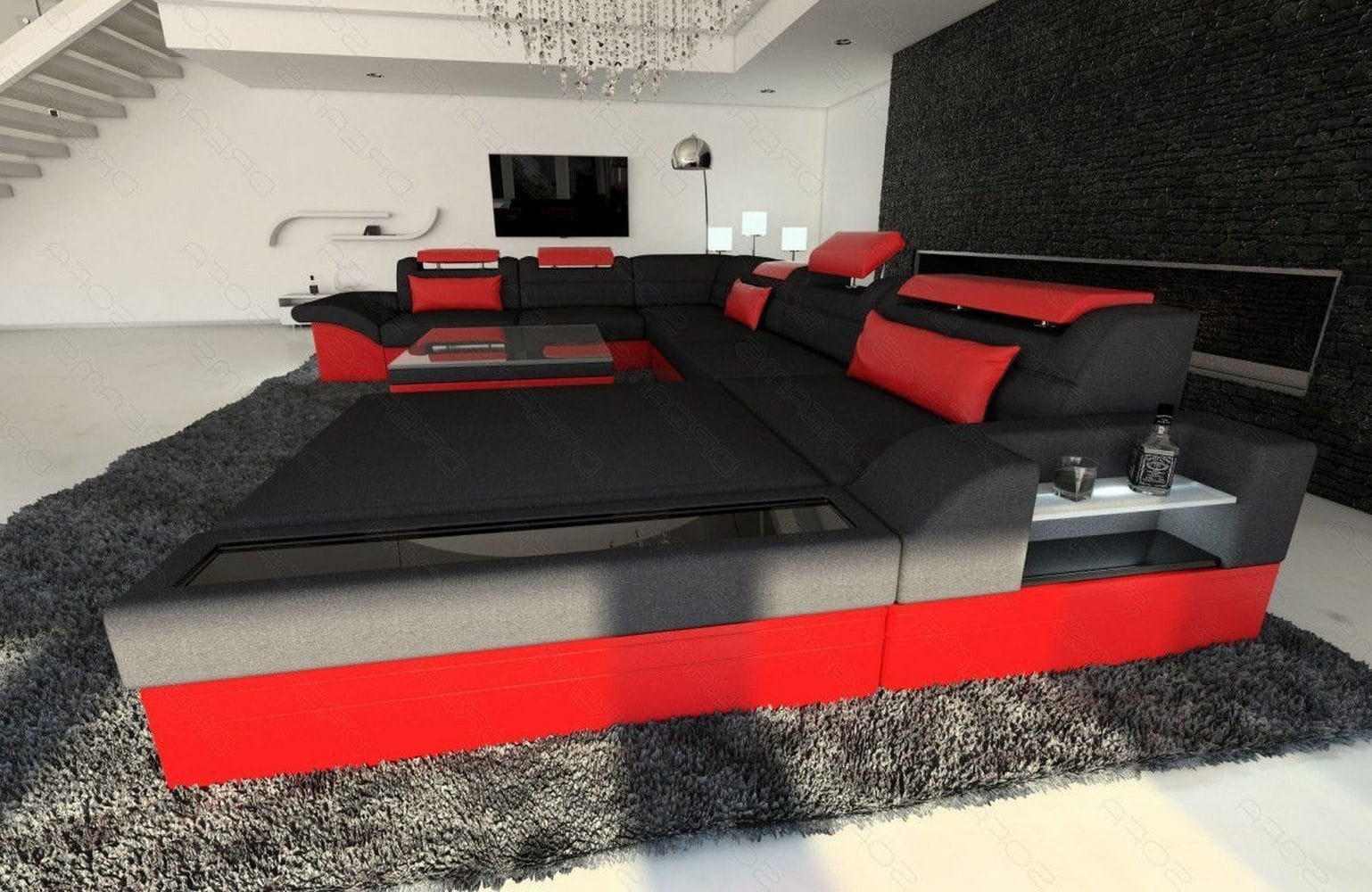 Wohnlandschaft Mezzo XXL in Stoff schwarz-rot