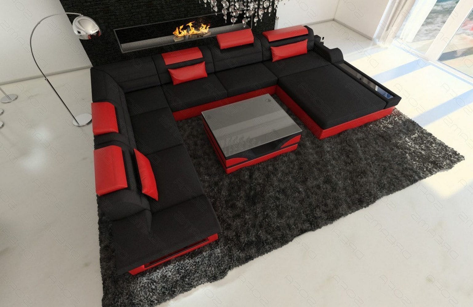 Wohnlandschaft Mezzo XXL in Stoff schwarz-rot