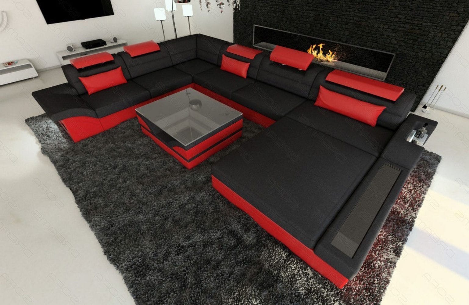 Wohnlandschaft Mezzo XXL in Stoff schwarz-rot