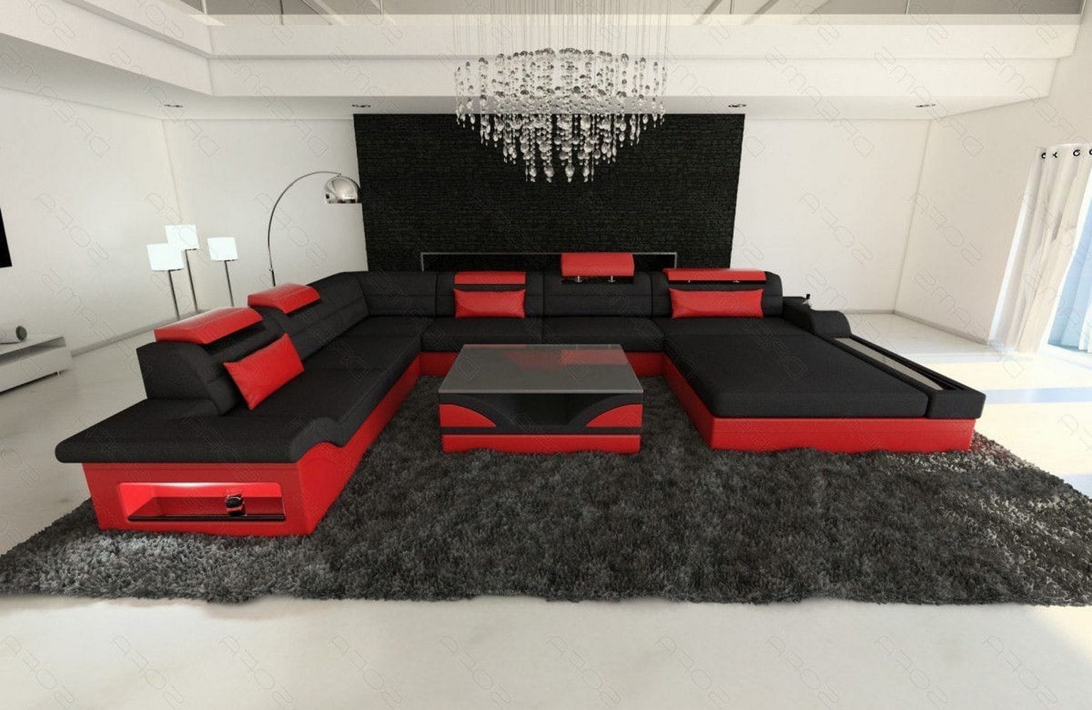 Wohnlandschaft Mezzo XXL in Stoff schwarz-rot