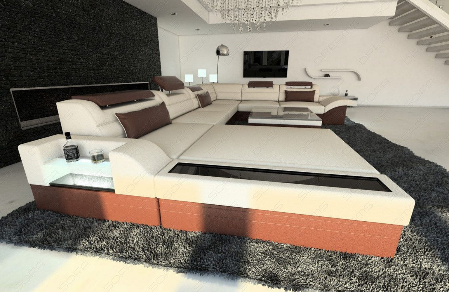 Wohnlandschaft Mezzo XXL U-Form in Stoff Beige-Weiß