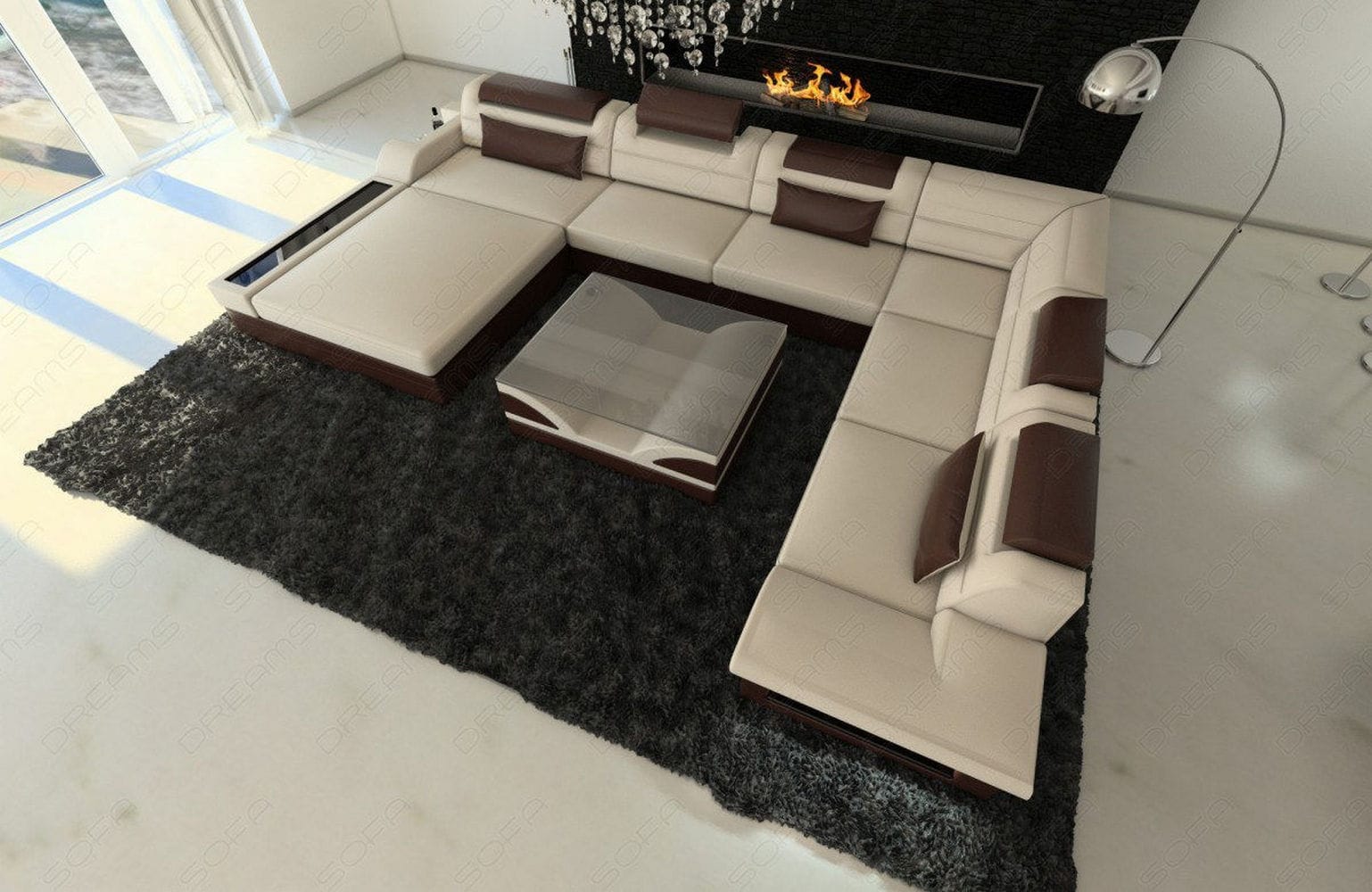 Wohnlandschaft Mezzo XXL U-Form in Stoff Beige-Weiß