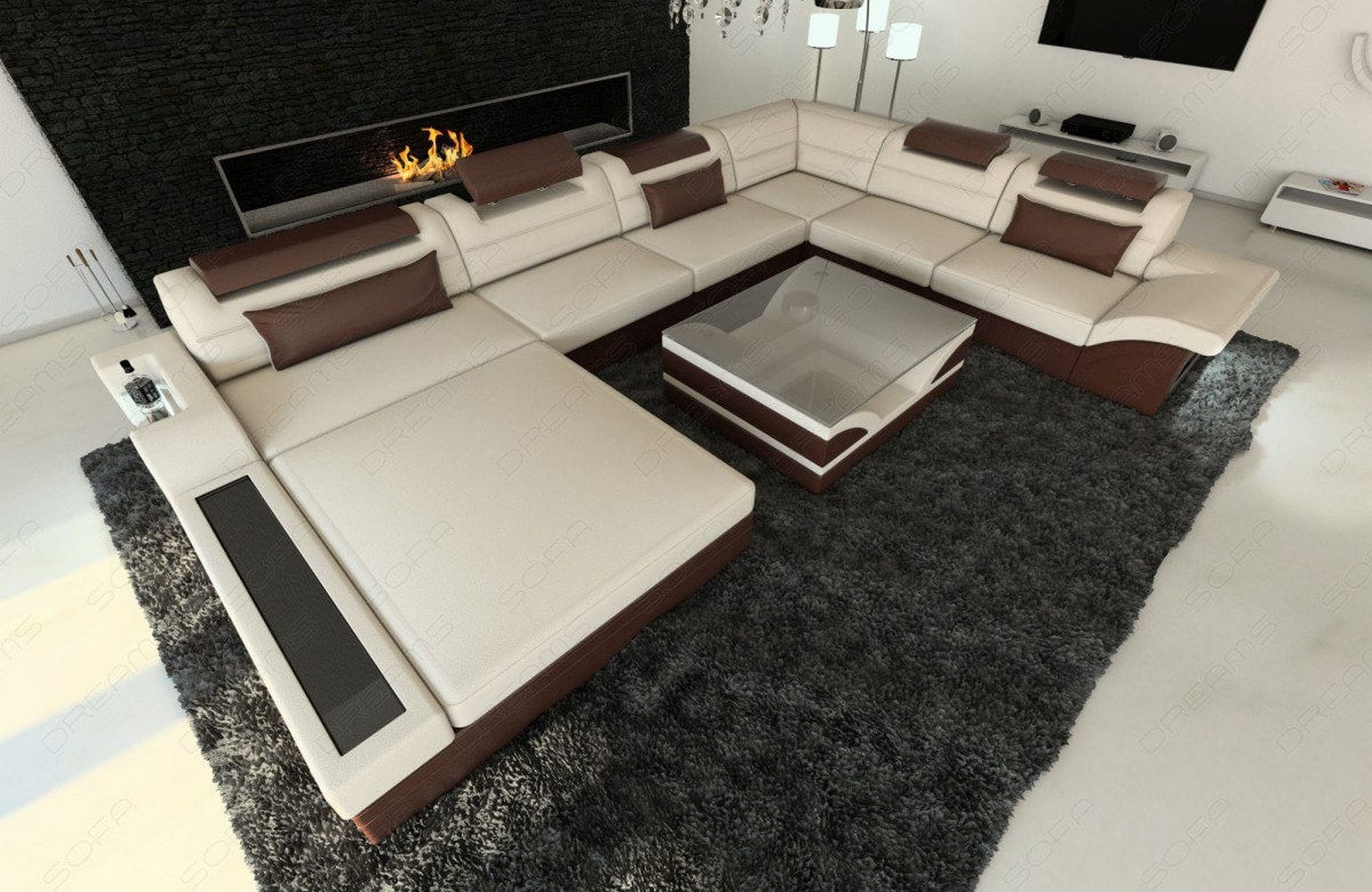 Wohnlandschaft Mezzo XXL U-Form in Stoff Beige-Weiß