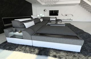 Wohnlandschaft Mezzo U-Form aus Stoff Schwarzgrau-Weiß