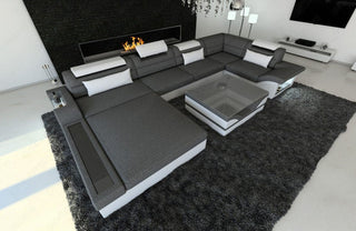 Wohnlandschaft Mezzo U-Form aus Stoff Schwarzgrau-Weiß