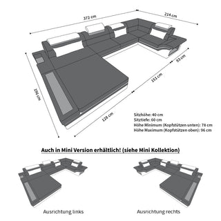 Wohnlandschaft Mezzo U-Form aus Stoff Schwarzgrau-Weiß