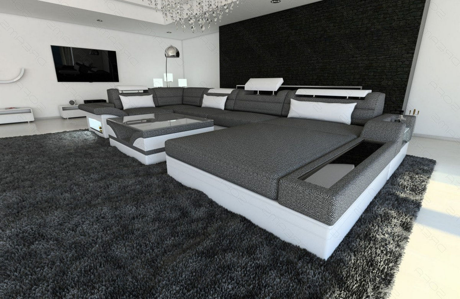 Wohnlandschaft Mezzo Materialmix mit LED