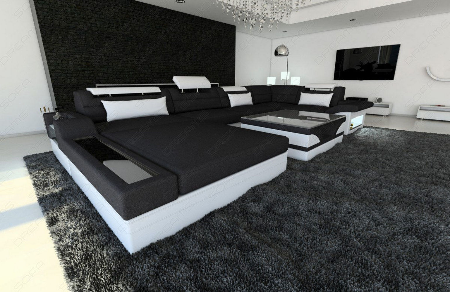 Wohnlandschaft Mezzo Materialmix mit LED