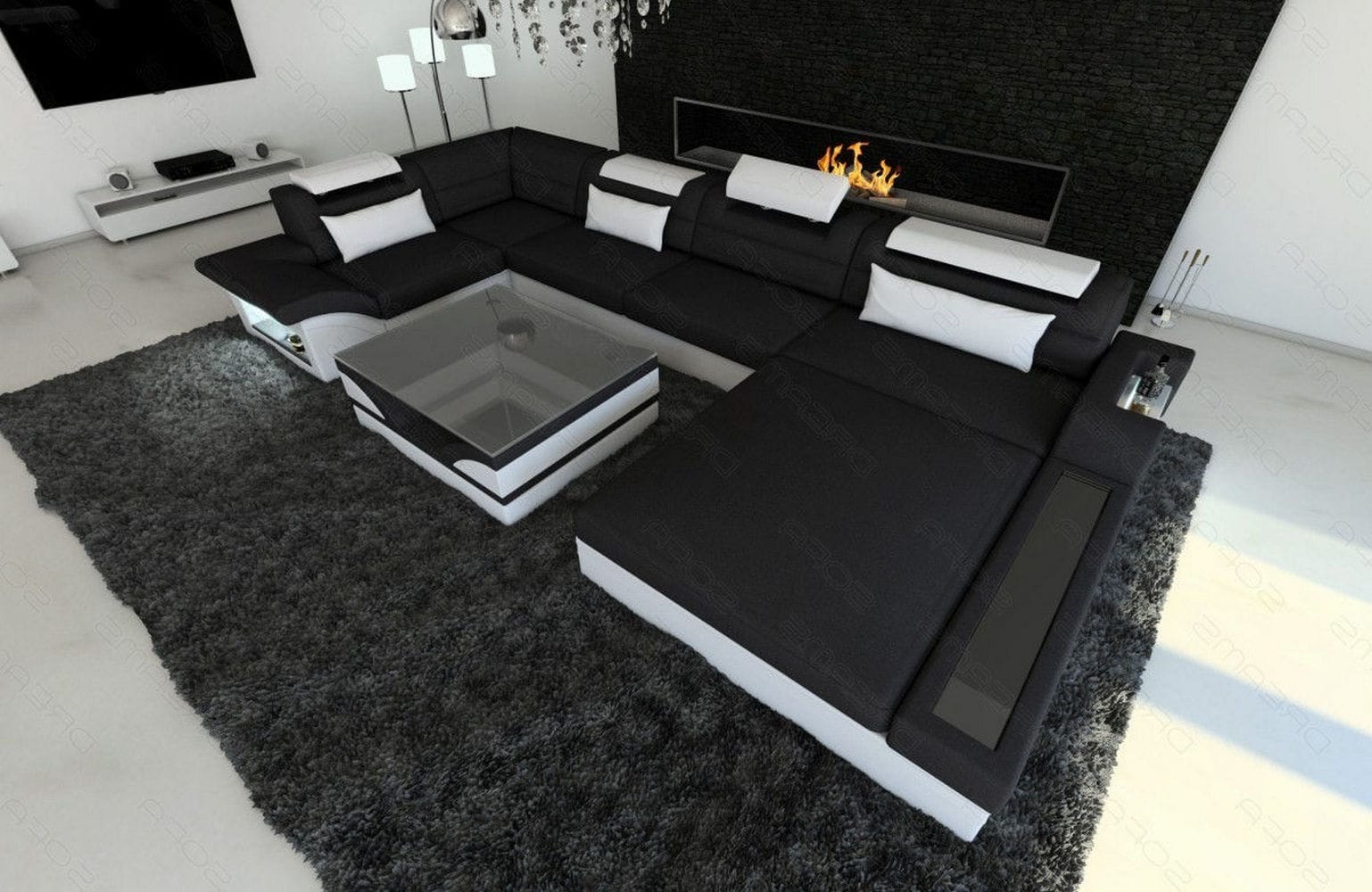 Wohnlandschaft Mezzo U-Form aus Stoff Schwarz-Weiß