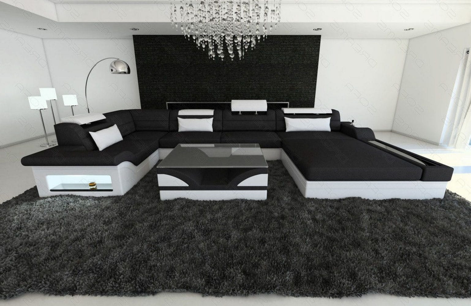 Wohnlandschaft Mezzo U-Form aus Stoff Schwarz-Weiß