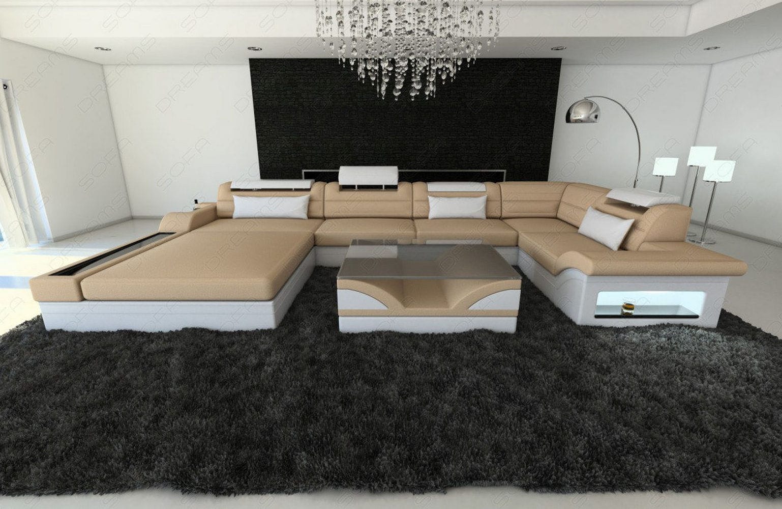Wohnlandschaft Mezzo U-Form aus Stoff Beige-Weiß