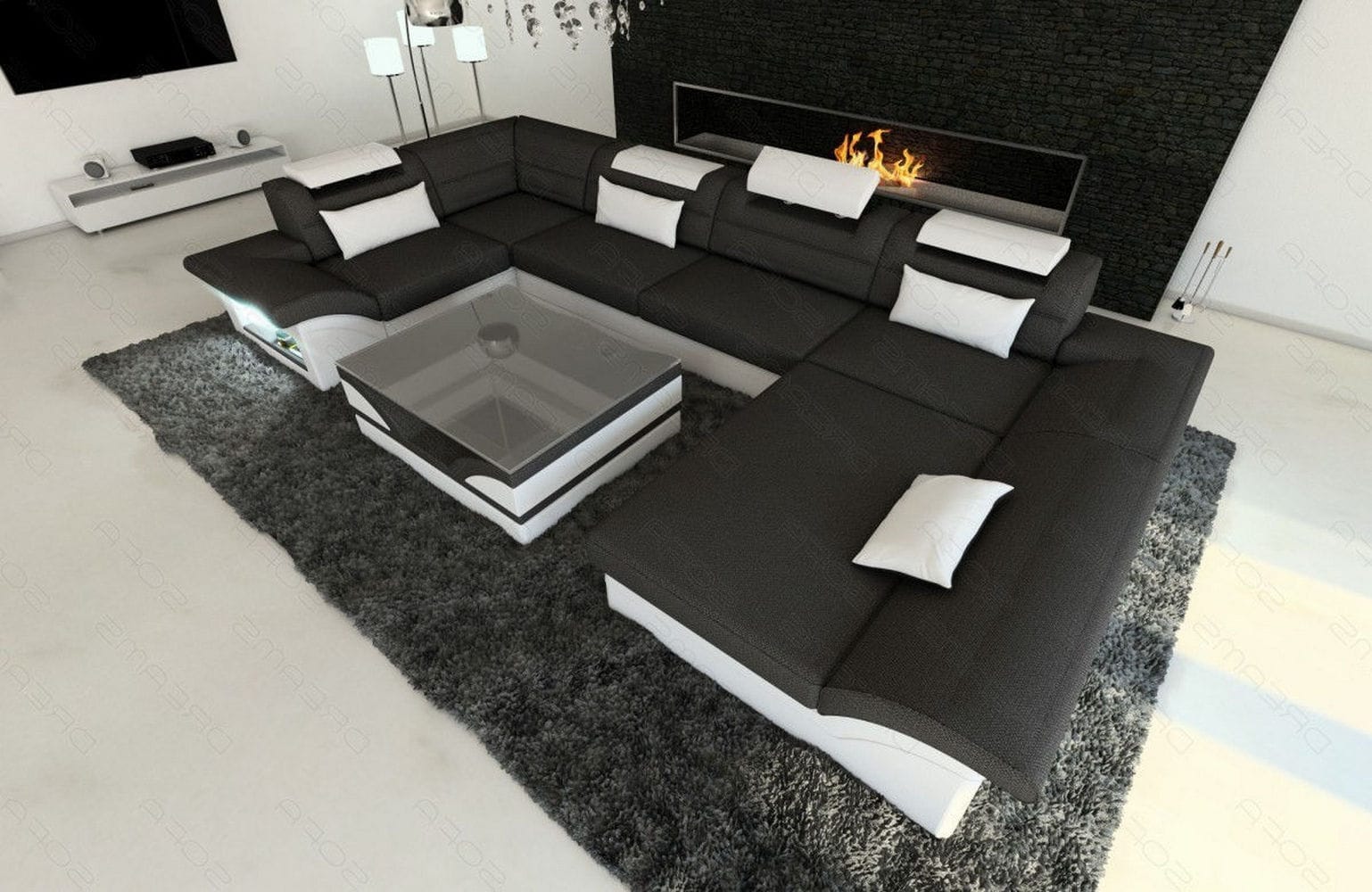 Wohnlandschaft Enzo U-Form in Stoff schwarz-weiß