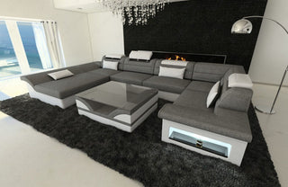 Wohnlandschaft Enzo U-Form in Stoff Grau-Weiß