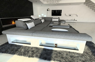 Wohnlandschaft Enzo U-Form in Stoff Grau-Weiß