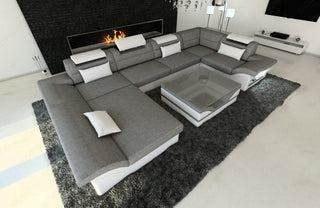 Wohnlandschaft Enzo U-Form in Stoff Grau-Weiß