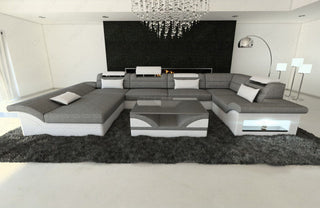 Wohnlandschaft Enzo U-Form in Stoff Grau-Weiß