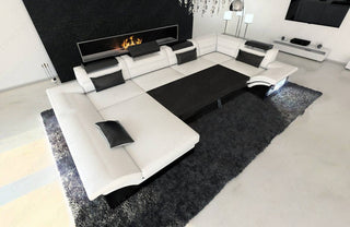 Wohnlandschaft Enzo U-Form in Stoff Grau-Weiß