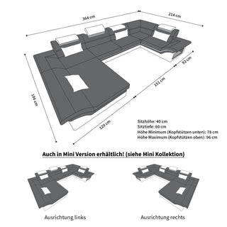 Wohnlandschaft Enzo U-Form in Stoff Grau-Weiß