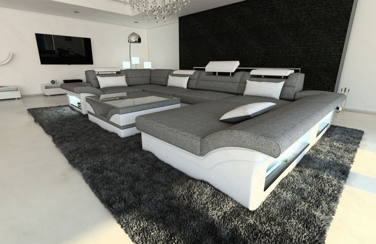 Stoff-Wohnlandschaft Enzo XXL LED U-Form