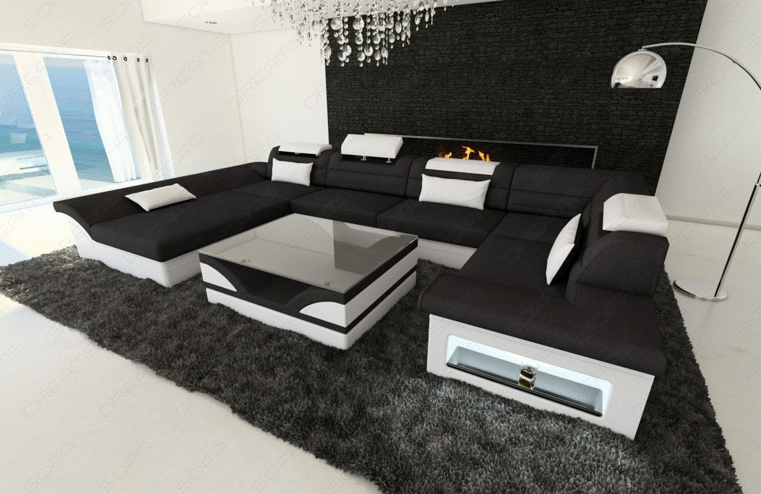 Wohnlandschaft Enzo U-Form in Stoff Schwarz-Weiß