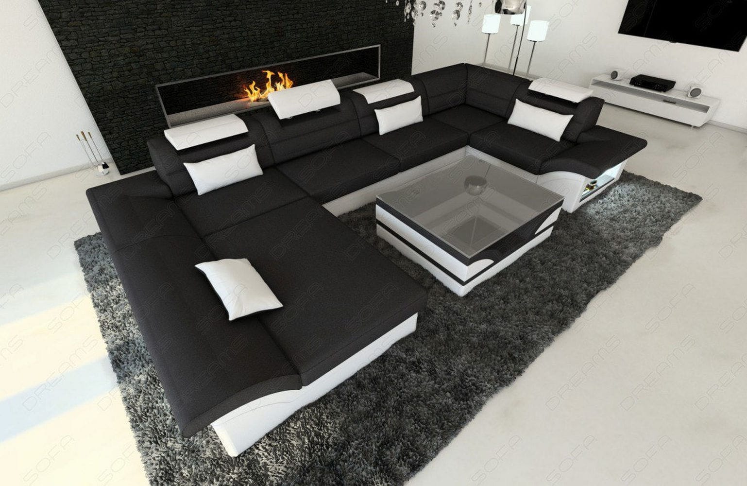 Wohnlandschaft Enzo U-Form in Stoff Schwarz-Weiß