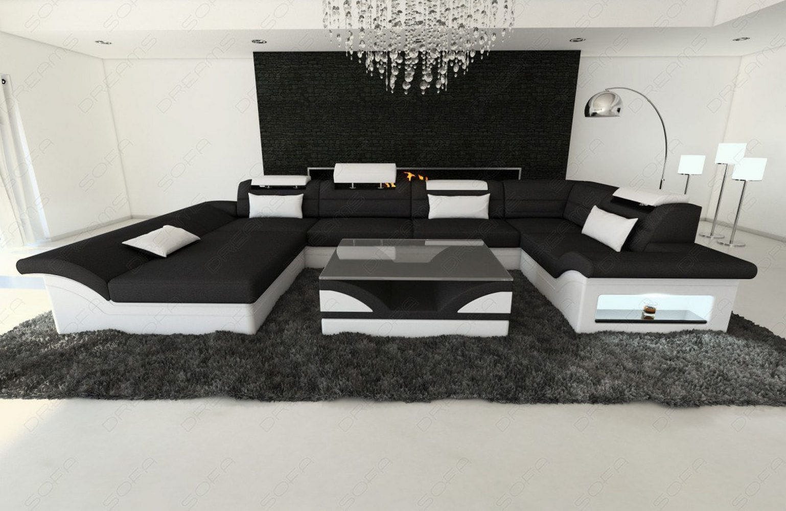 Wohnlandschaft Enzo U-Form in Stoff Schwarz-Weiß