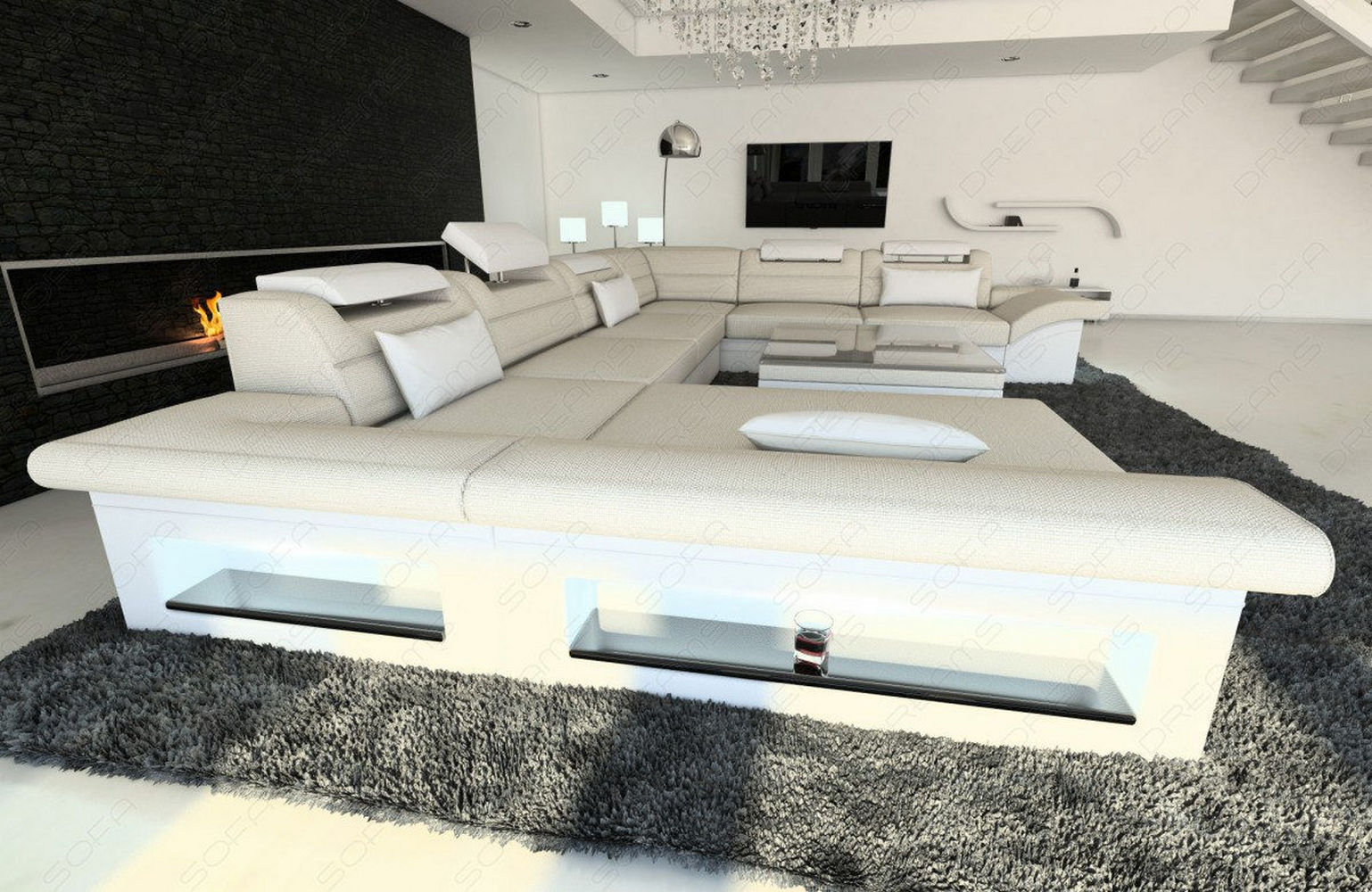 Stoffsofa Enzo LED U-Form