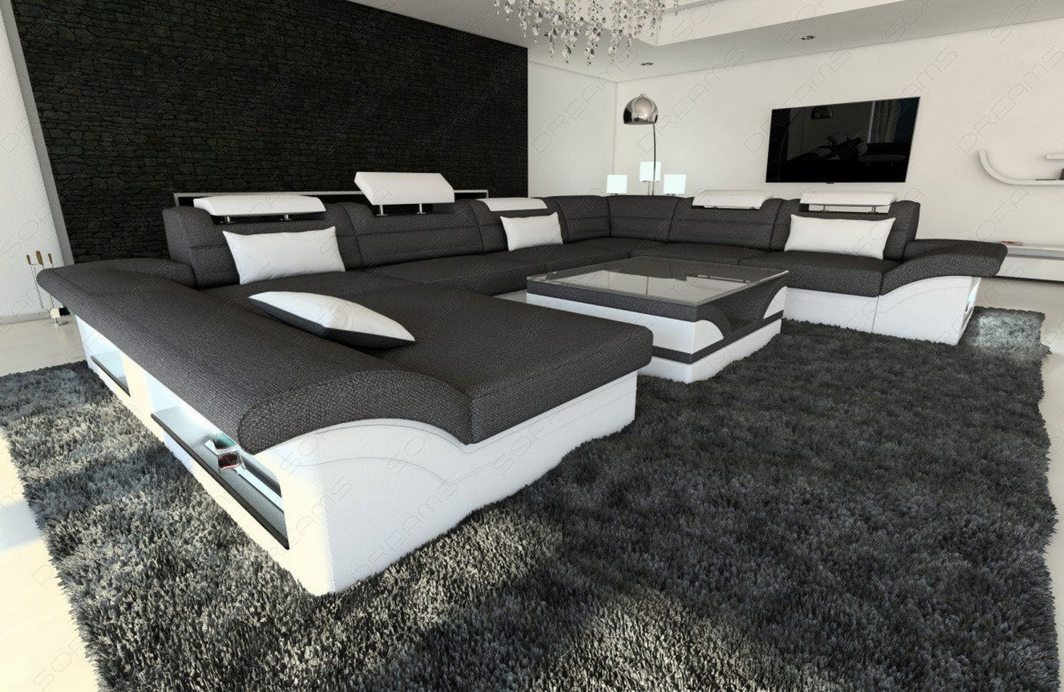 Stoffsofa Enzo LED U-Form