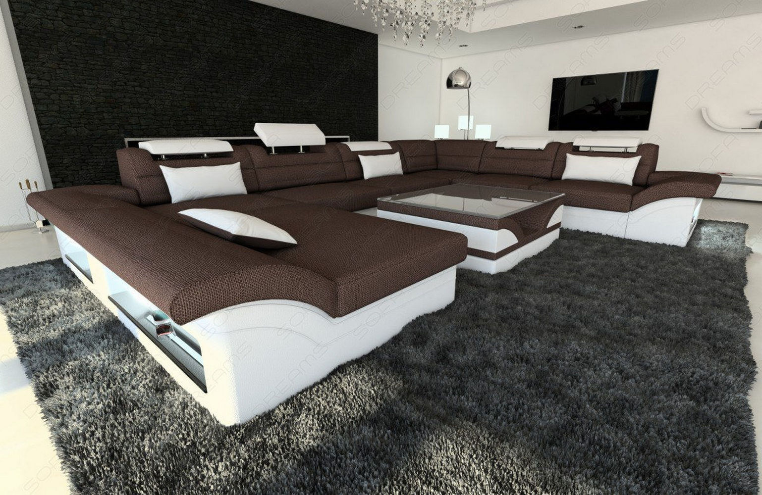 Stoffsofa Enzo LED U-Form