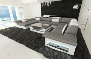 XXL Wohnlandschaft Enzo U-Form in Stoff Grau-Weiß