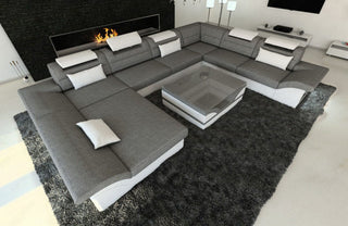 XXL Wohnlandschaft Enzo U-Form in Stoff Grau-Weiß