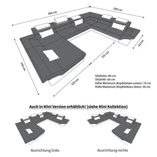 XXL Wohnlandschaft Enzo U-Form in Stoff Grau-Weiß