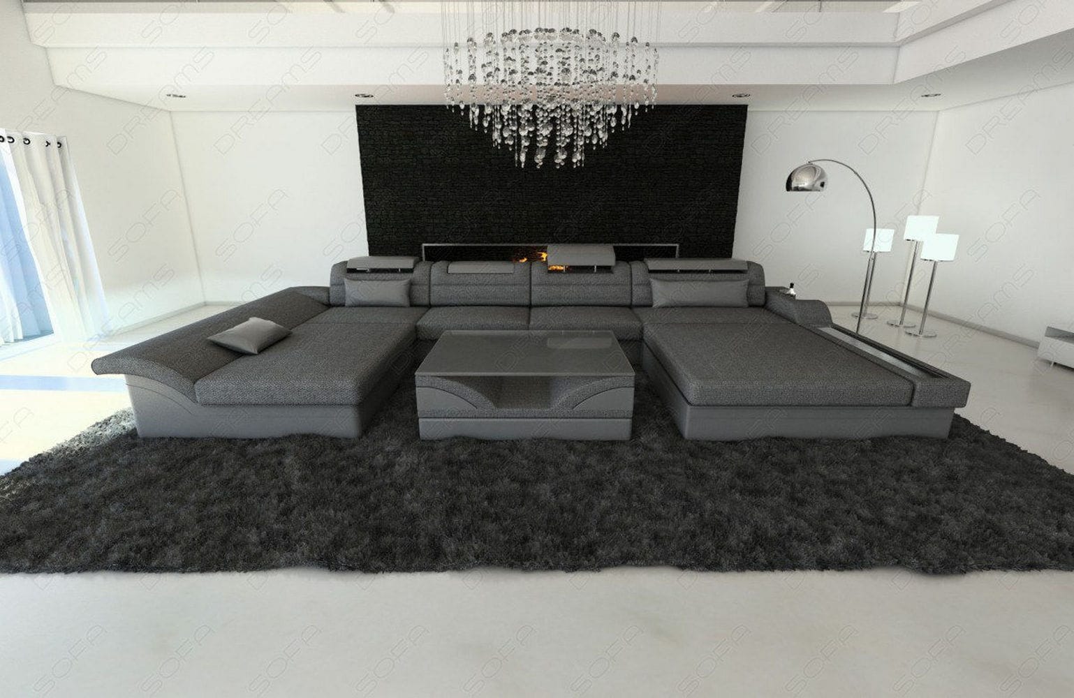Couchlandschaft Monza U Form in Stoff grau-grau