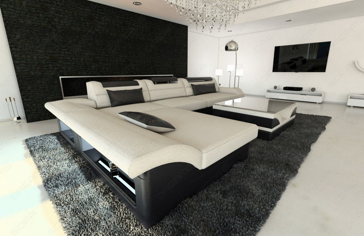 Stoff-Couch Monza L-Form mit LED-Beleuchtung