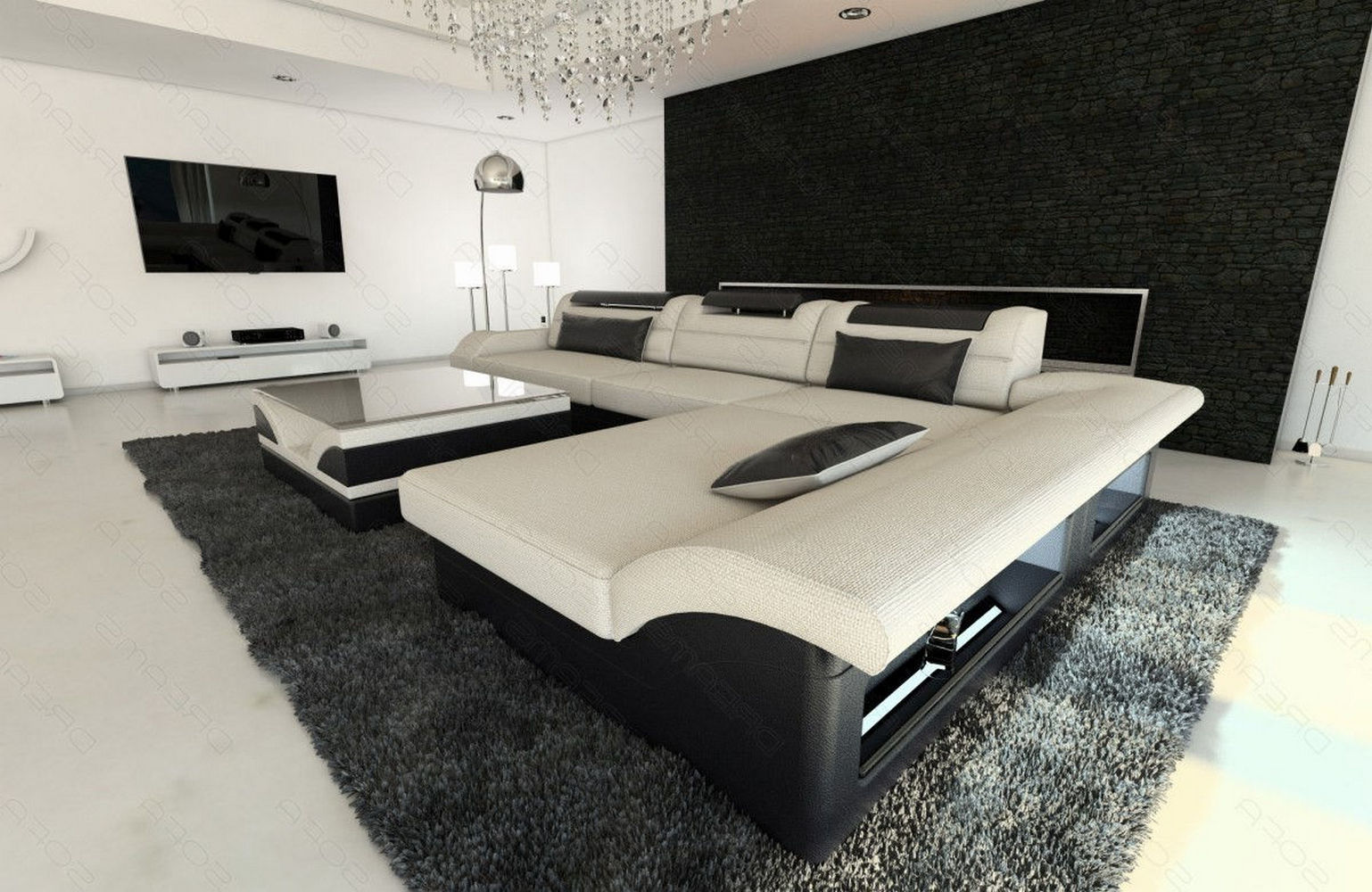 Stoff-Couch Monza L-Form mit LED-Beleuchtung