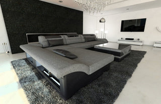 Ecksofa Monza L-Form aus Stoff Grau-Schwarz