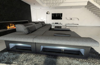 Ecksofa Monza L-Form aus Stoff Grau-Schwarz