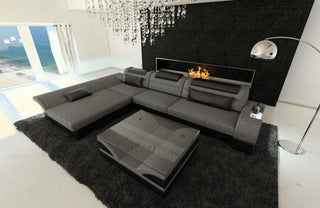 Ecksofa Monza L-Form aus Stoff Grau-Schwarz