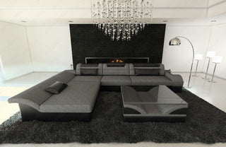 Ecksofa Monza L-Form aus Stoff Grau-Schwarz