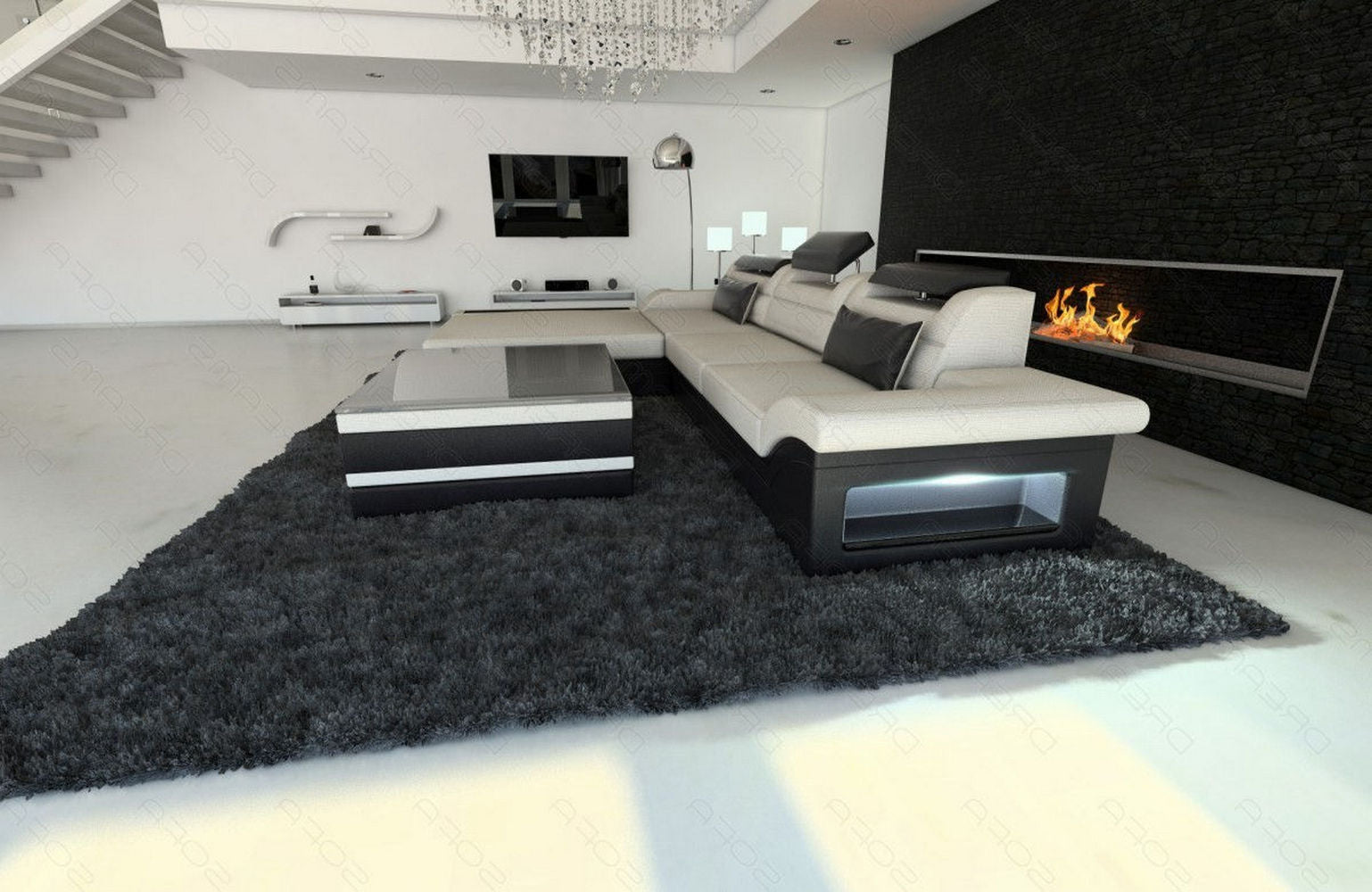 Design Stoffcouch Parma L Form mit LED-Beleuchtung